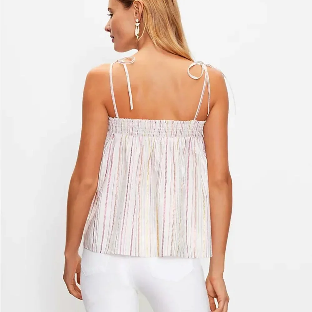 NEW‎ Loft L Cream Pink Gold Shimmer Cami Tank Top Boho Coquette Pastel Cottage